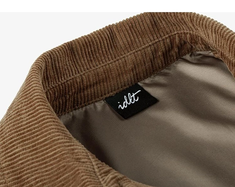 Corduroy Harrington jacket product image highlighting relaxed Korean streetwear silhouette and textured cotton outer shell