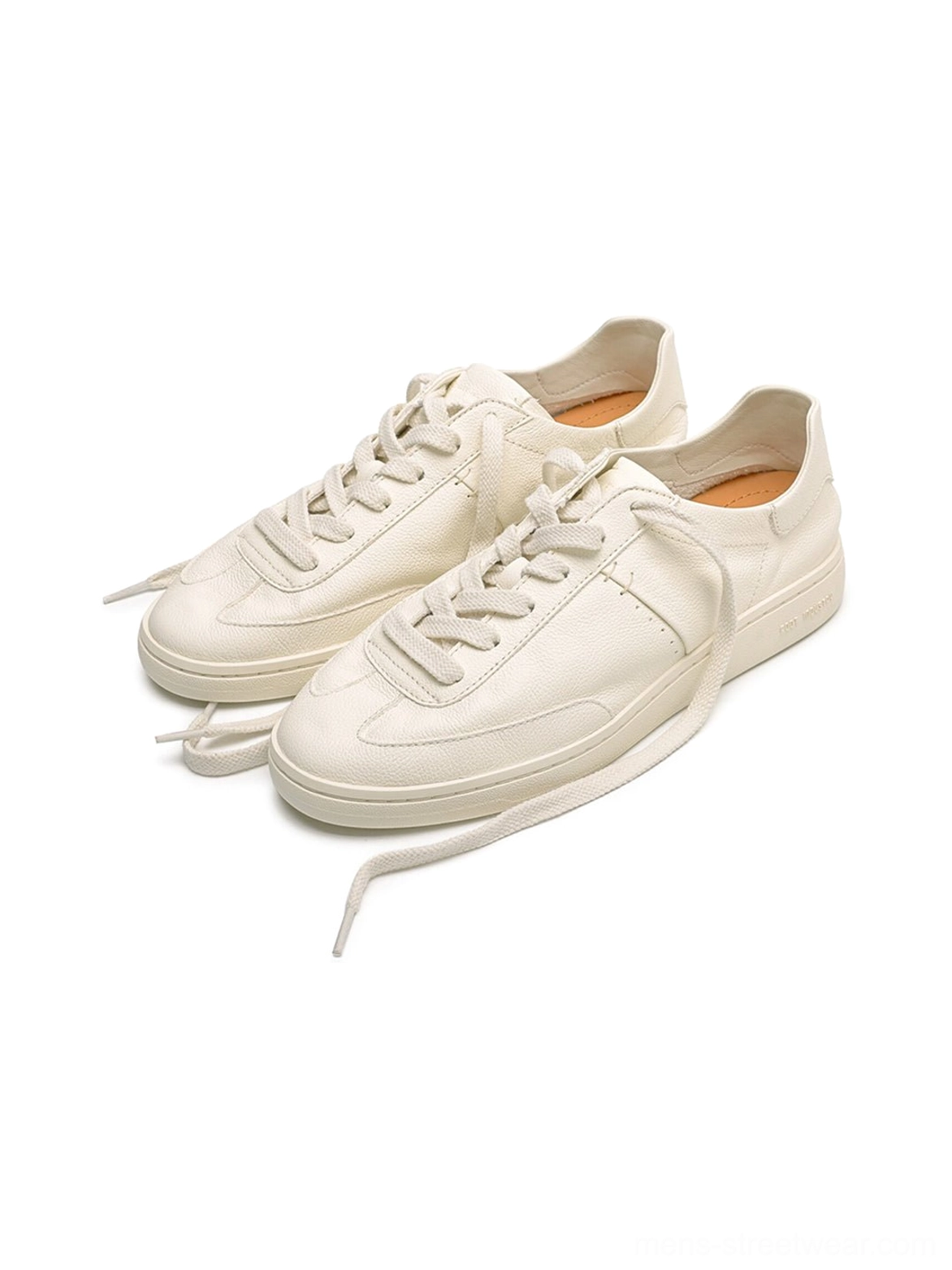 Cream leather low-profile casual sneakers product image highlighting the clean lace-up design and versatile streetwear silhouette