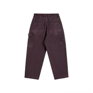 Dark brown carpenter denim pants shown from the rear with multiple back pockets, side utility pocket, belt loops, and relaxed workwear construction