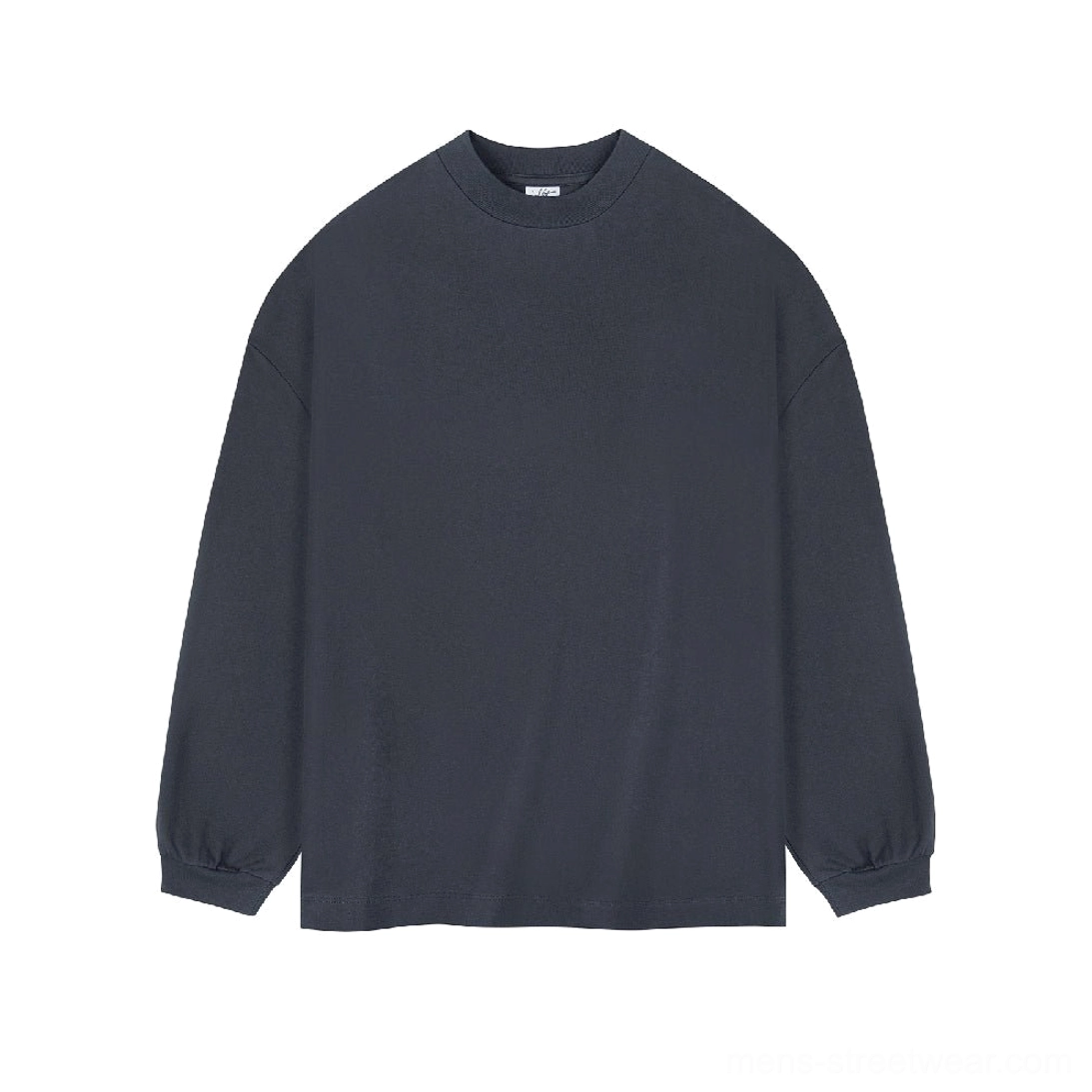 Dark charcoal gray oversized heavyweight cotton long sleeve t-shirt with relaxed drop shoulder Korean streetwear fit
