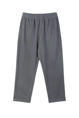 Dark gray oversized sweatpants with elastic waistband and straight open hems for Korean streetwear styling