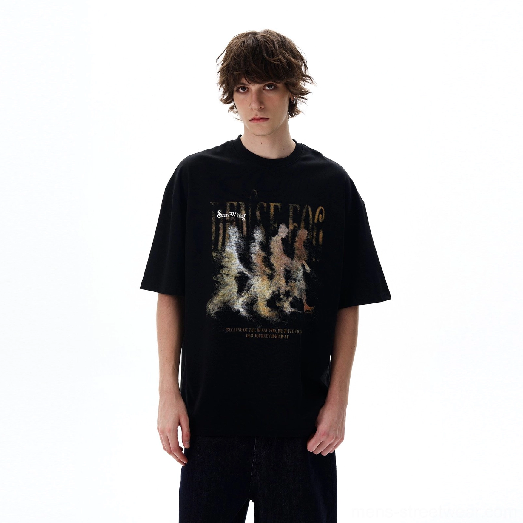 Black Dense Fog vintage graphic oversized streetwear tee close-up of blurred crowd chest print