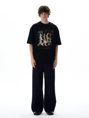 Black Dense Fog vintage graphic oversized streetwear tee with blurred crowd print front view