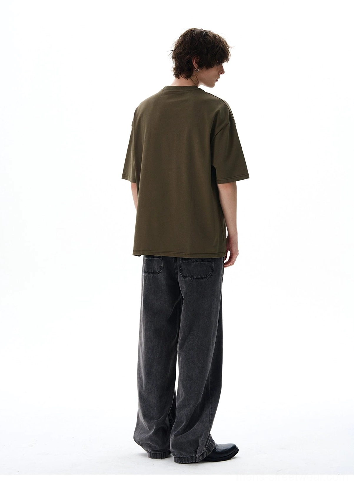 Green Dense Fog oversized cotton streetwear t-shirt showing clean plain back view