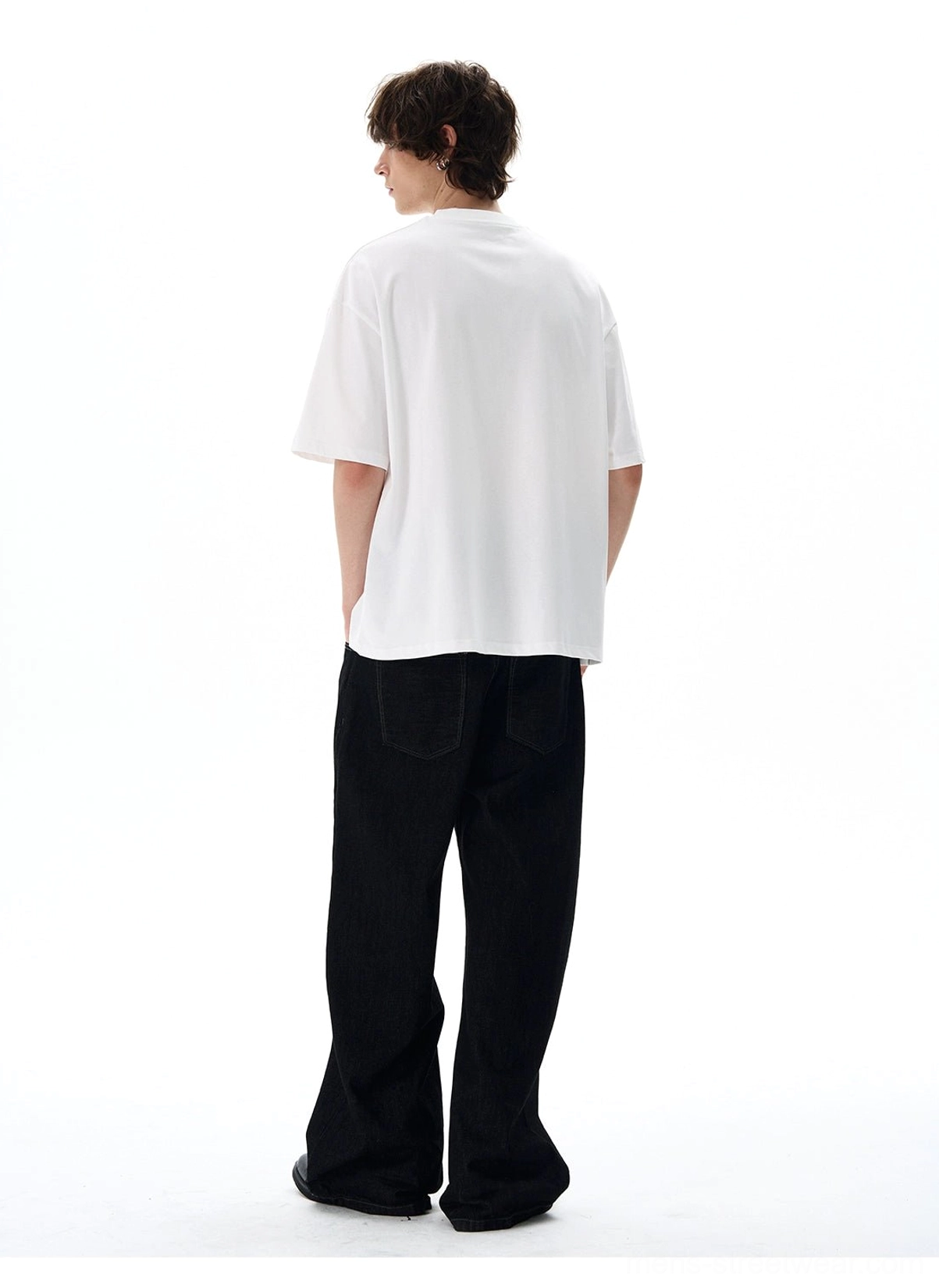 White Dense Fog oversized graphic streetwear tee showing plain back and relaxed drop shoulder fit