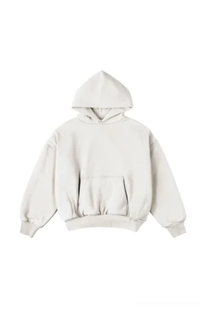 Apricot oversized unisex streetwear hoodie with relaxed silhouette, ribbed cuffs, ribbed hem, and front pouch pocket