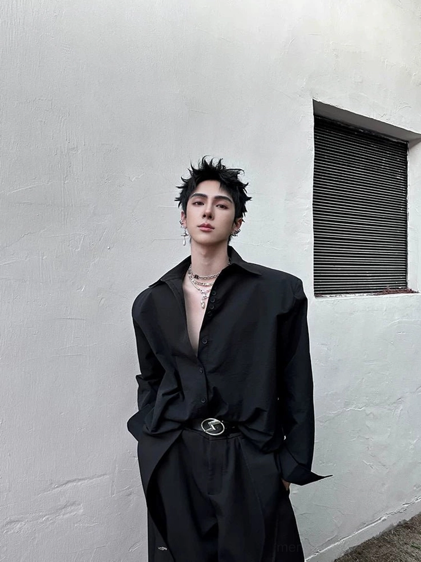Black Drift oversized cuff shirt product image for contemporary Korean streetwear styling