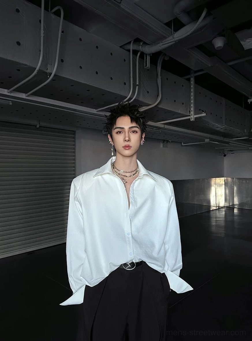 Modern oversized cuff shirt with extended sleeves for Korean streetwear outfits