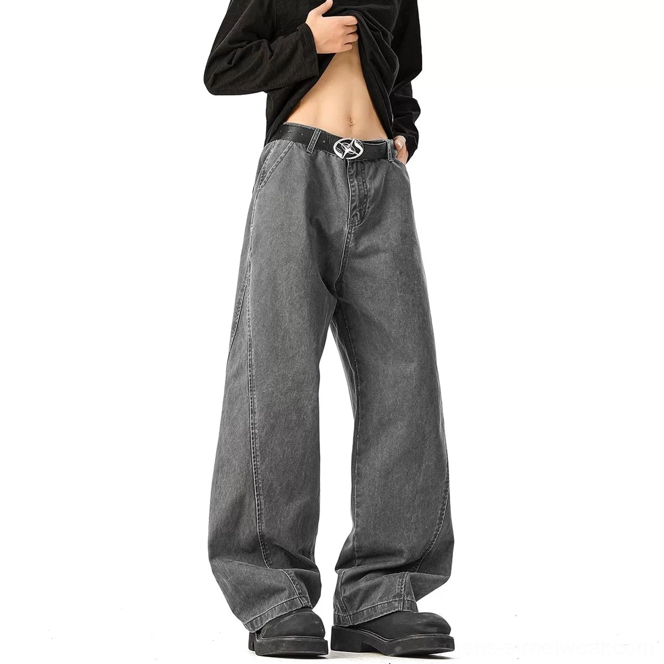 Khaki ultra-wide denim trousers workwear neutral versatile streetwear color