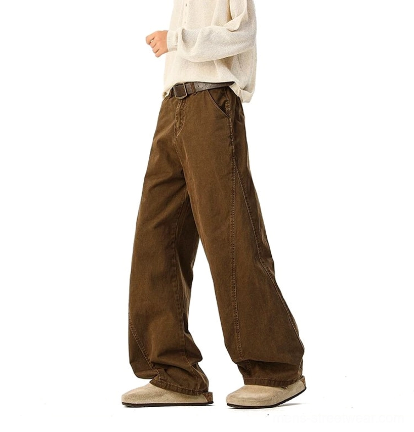 Wide-leg denim trousers full-length styling oversized hoodie layering streetwear