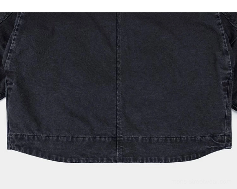 Contemporary East Asian fashion inspired work jacket with two-tone canvas construction and quilted comfort lining