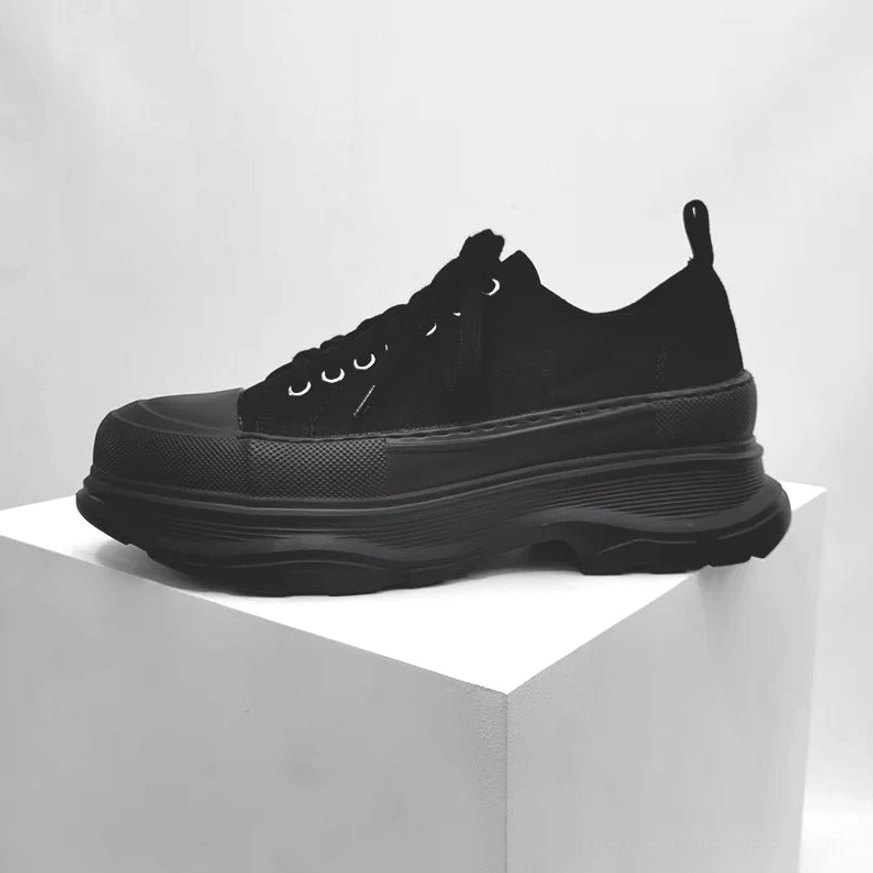 Elevated canvas streetwear sneakers with bold platform proportions classic rubber toe cap and casual urban styling