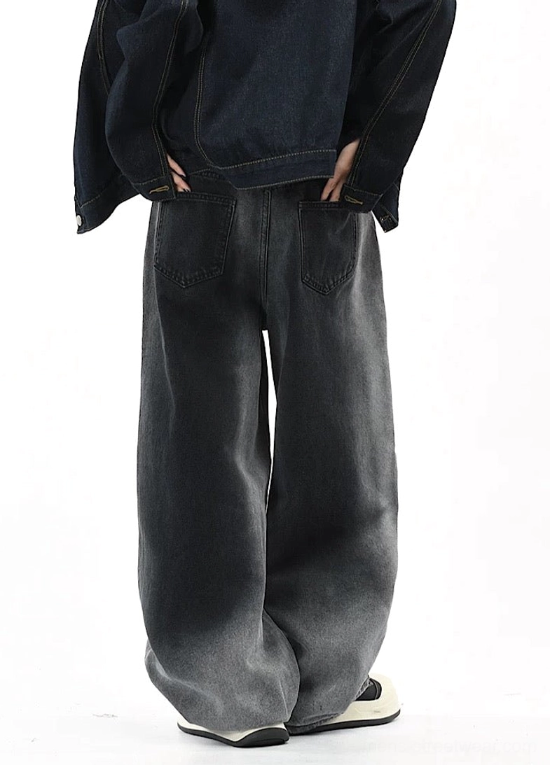 Faded gradient wide-leg denim pants product image showcasing loose Korean streetwear styling and washed finish