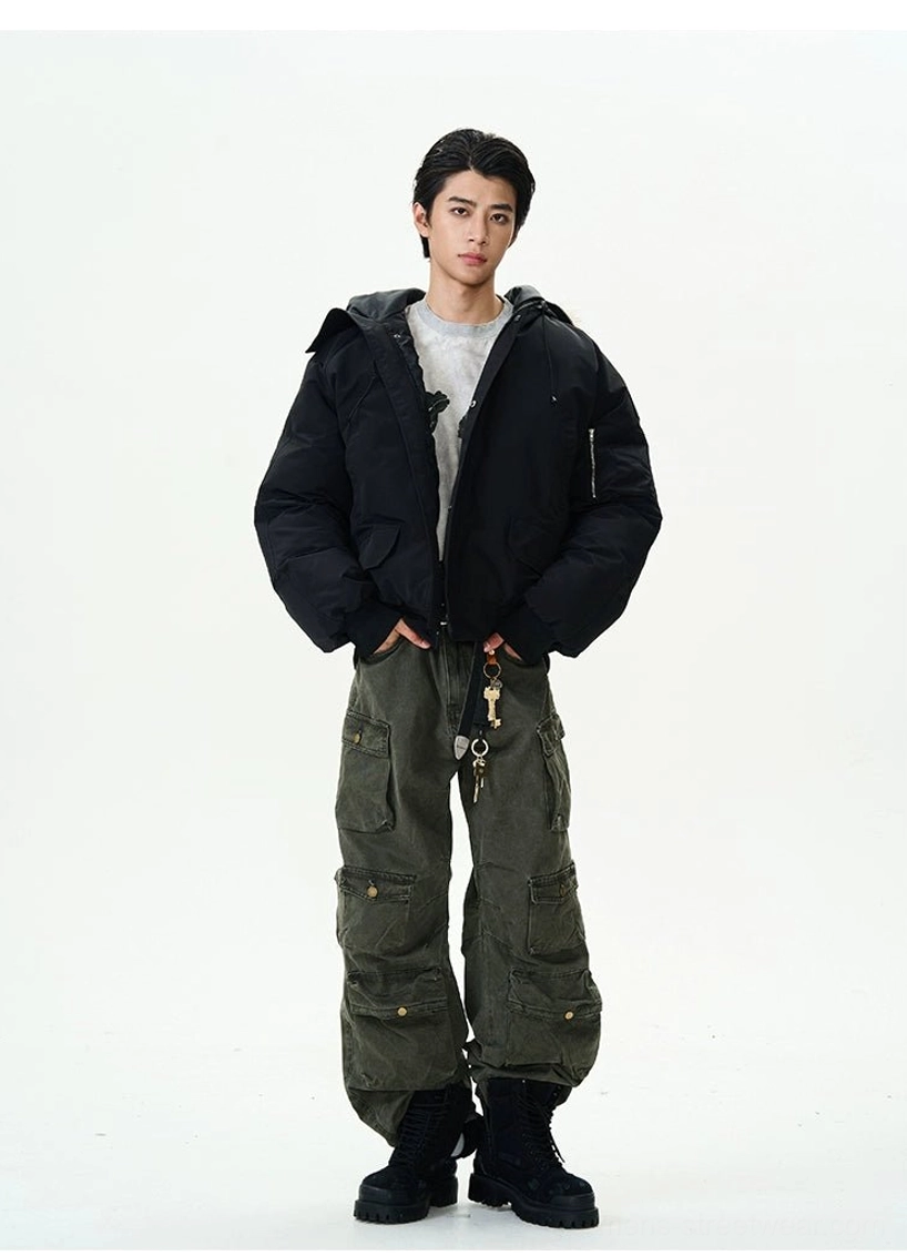 Faux fur hooded puffer bomber jacket insulated winter streetwear design view