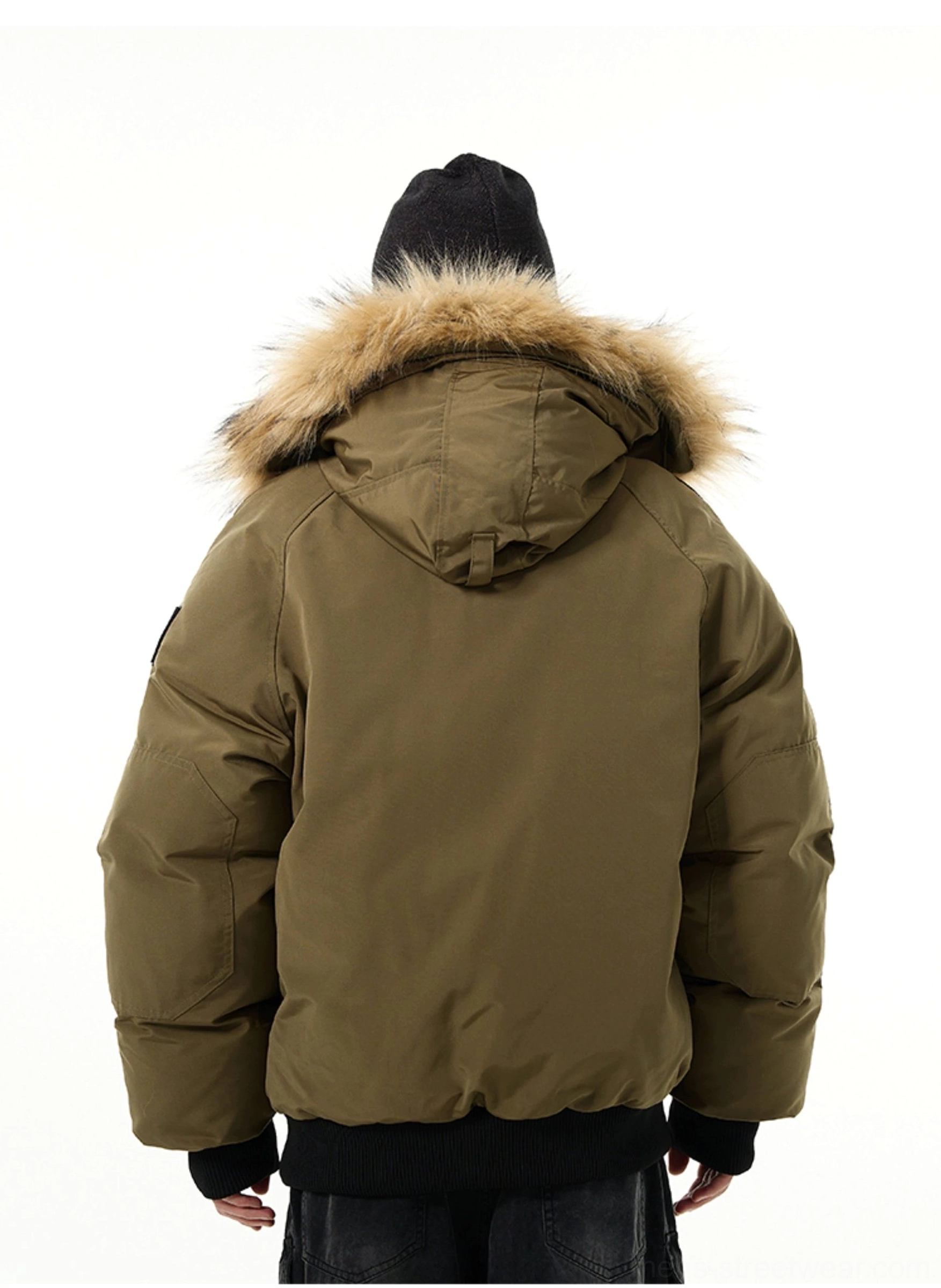 Faux fur hooded puffer bomber jacket streetwear outerwear product detail view