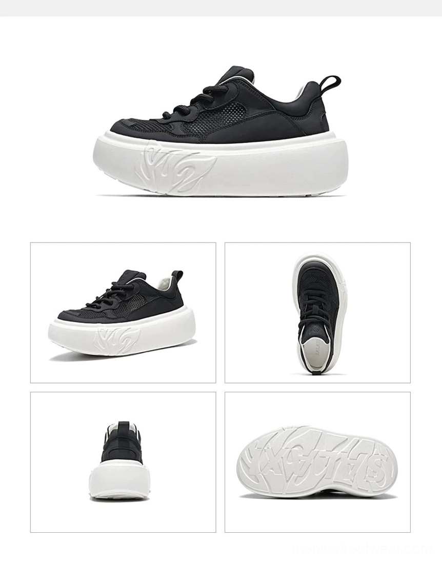 Black mesh platform sneaker with contrasting white flame embossed chunky sole