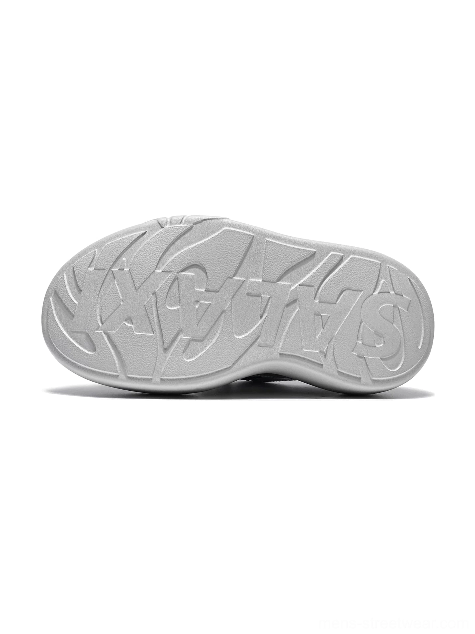 Textured outsole detail of metallic silver flame sole mesh platform sneakers