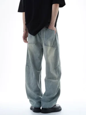 Fogwash barrel wide-leg jeans in light acid-washed blue denim, rear view showing relaxed wide silhouette