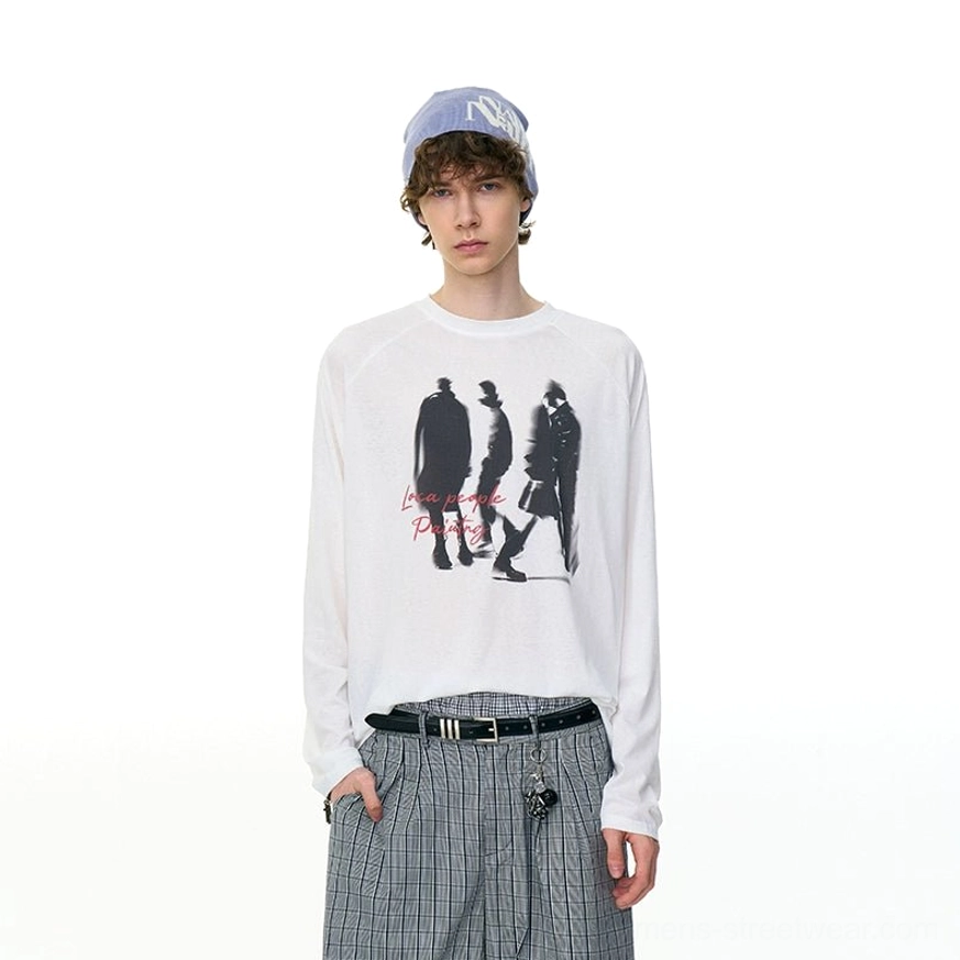 Ghost Walkers shadow graphic long sleeve tee product image in a clean streetwear style with cinematic walking figure artwork