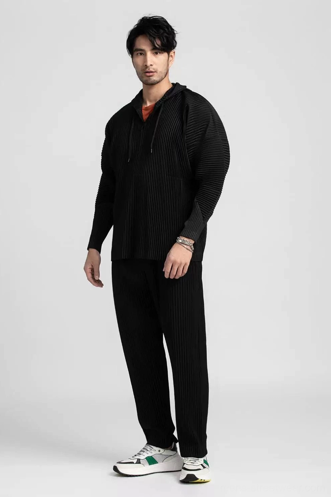 Glacier Wave Korean streetwear hoodie product image with sculptural pleated fabric, dropped shoulders, and contemporary casual styling
