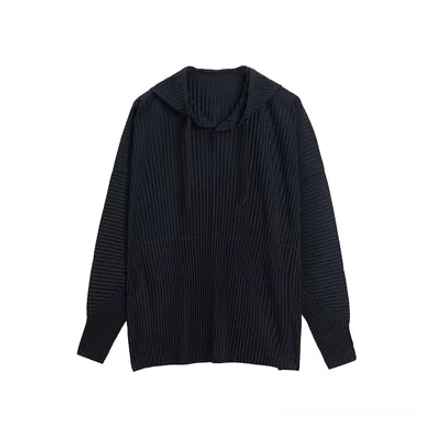 Glacier Wave pleated hoodie set product image with textured polyester blend fabric and relaxed Korean fashion silhouette