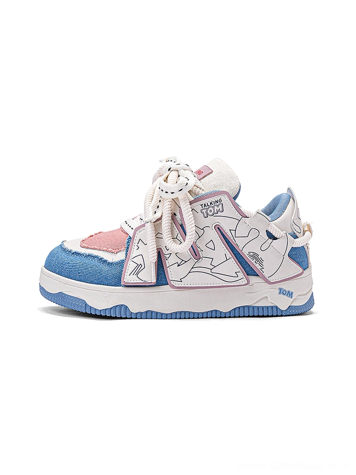 Graphic pink-trim chunky low-top sneakers in a bold color-blocked streetwear design