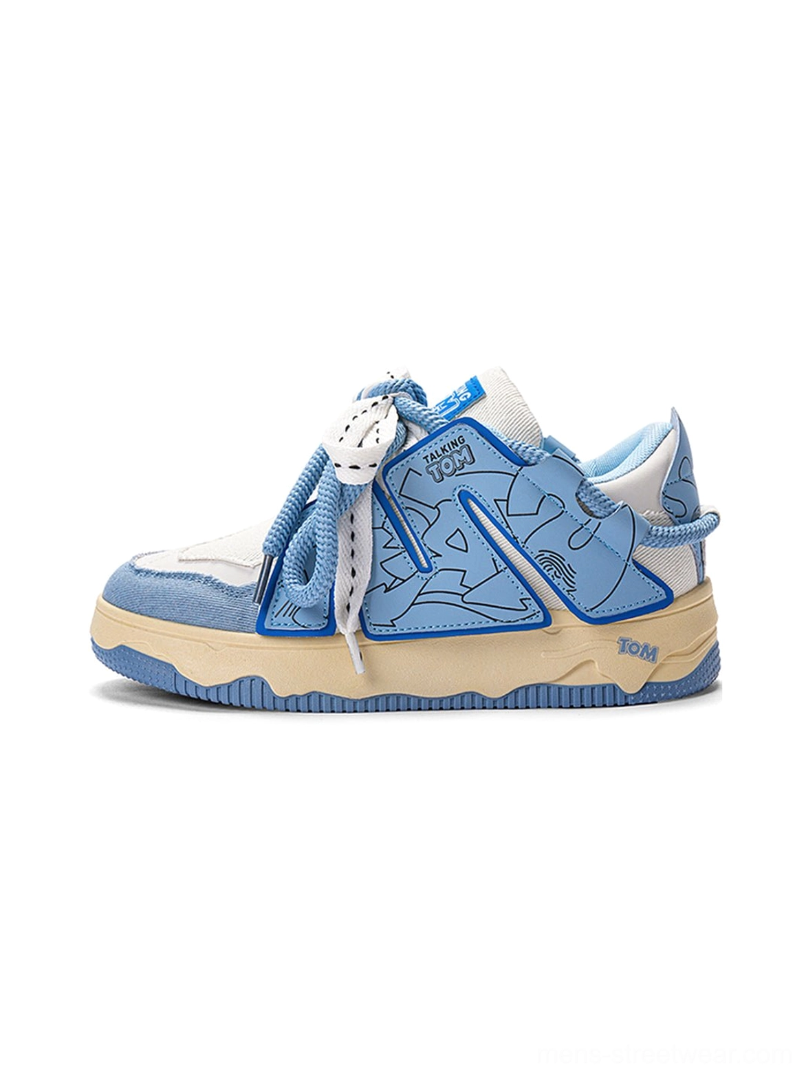 Colorful graphic pink-trim chunky low-top sneakers for expressive casual outfits and contemporary street fashion