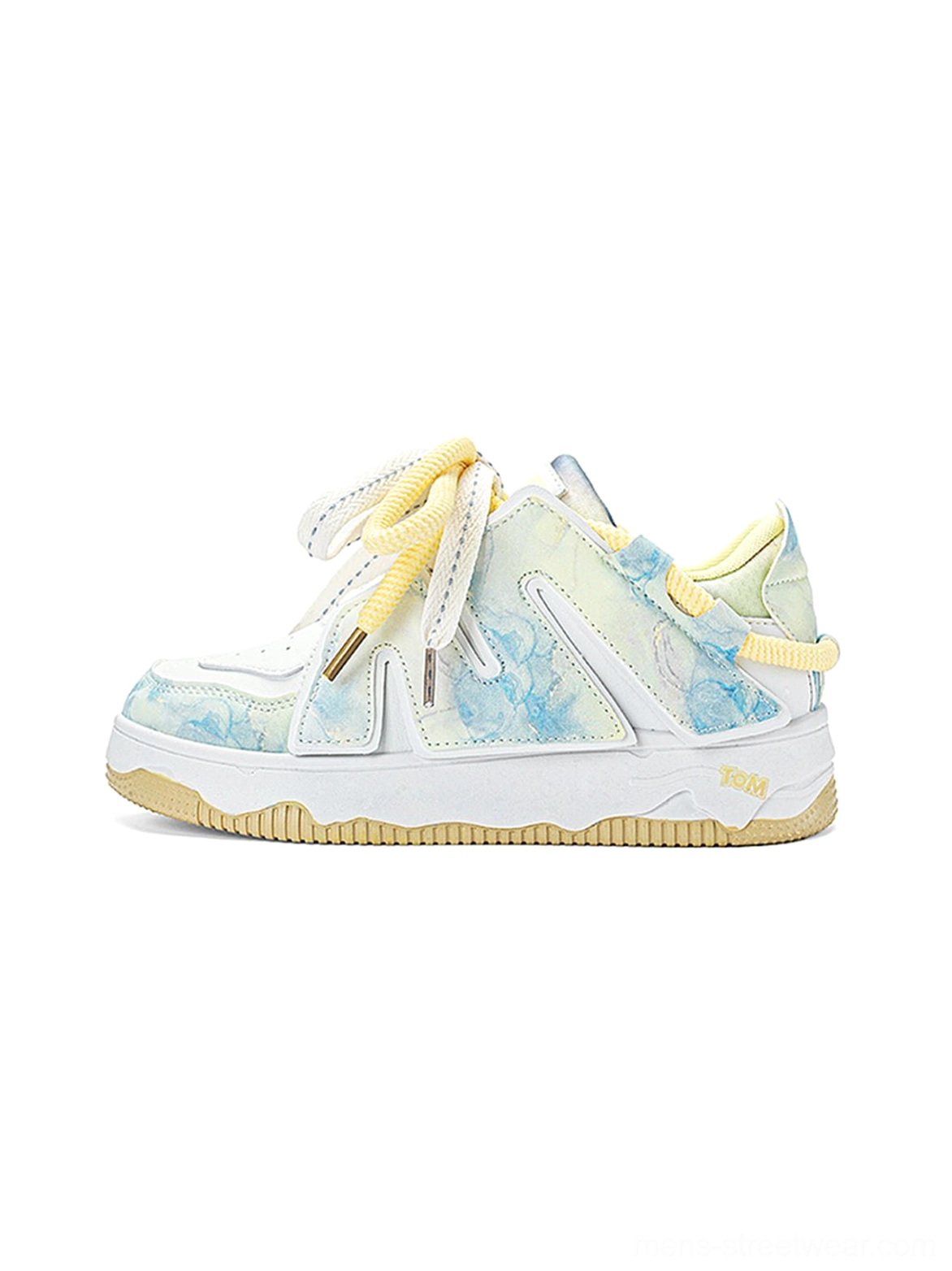 Chunky graphic low-top sneakers with contrast details designed for modern Korean and Asian streetwear outfits