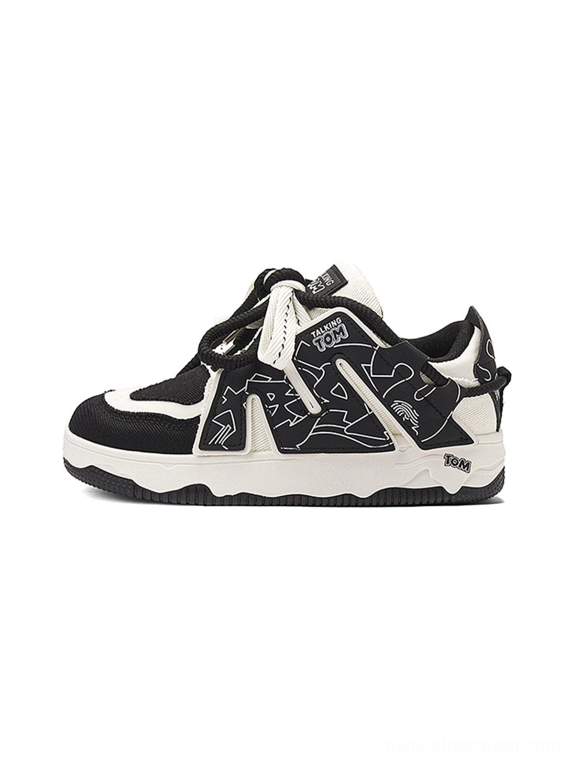 Statement graphic chunky sneakers with low-top construction, rounded toe, and bold color-blocked trim