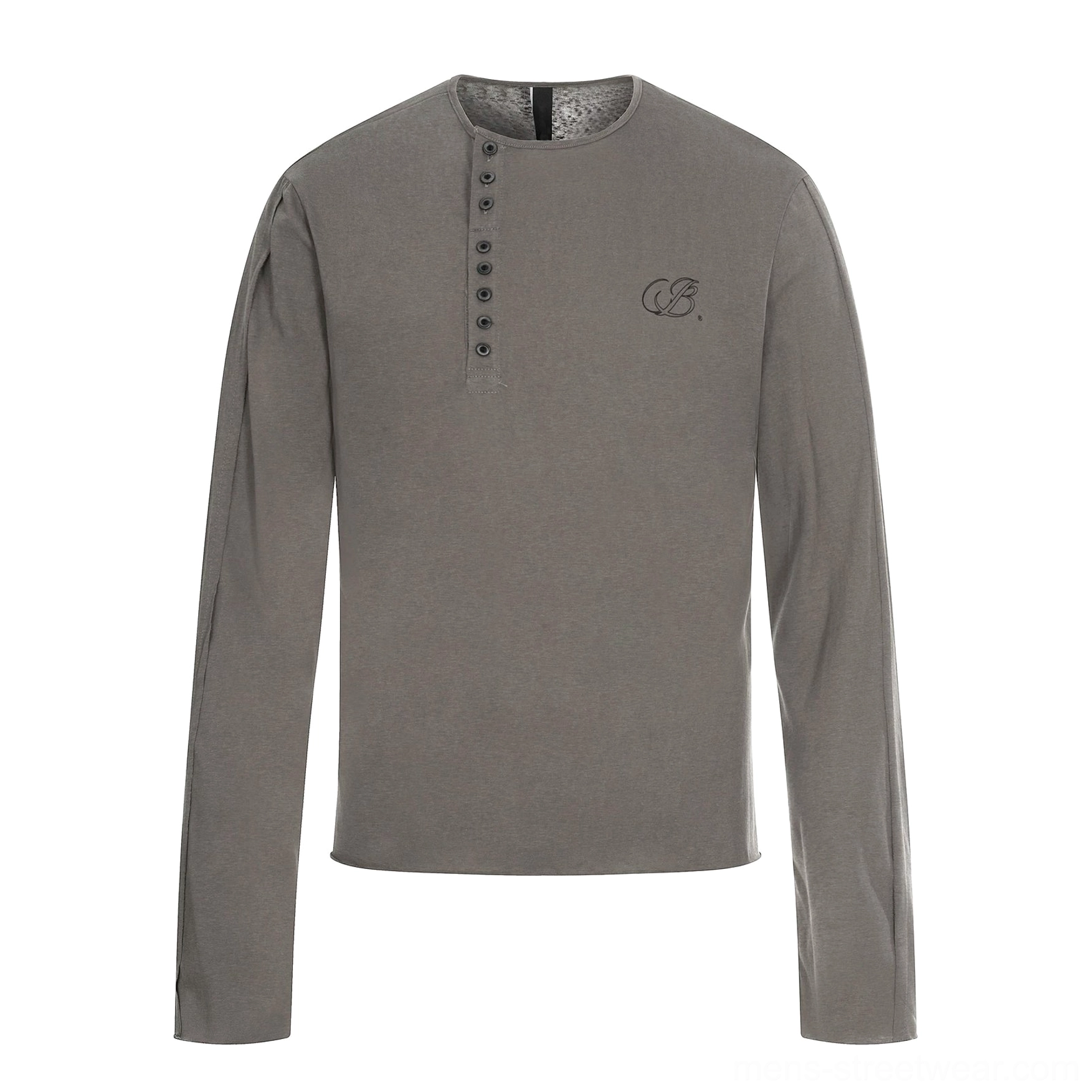 Gray and brown Korean streetwear Henley shirt product image with lightweight washed jersey construction and relaxed silhouette