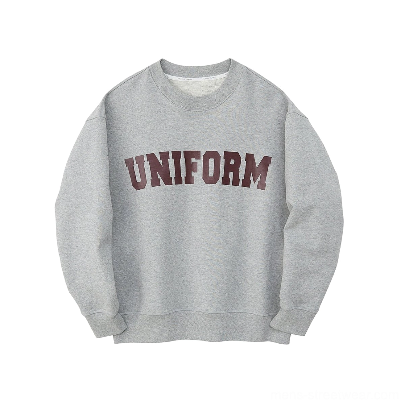 Gray UNIFORM graphic crewneck sweatshirt with vintage rubber print and comfortable cotton construction