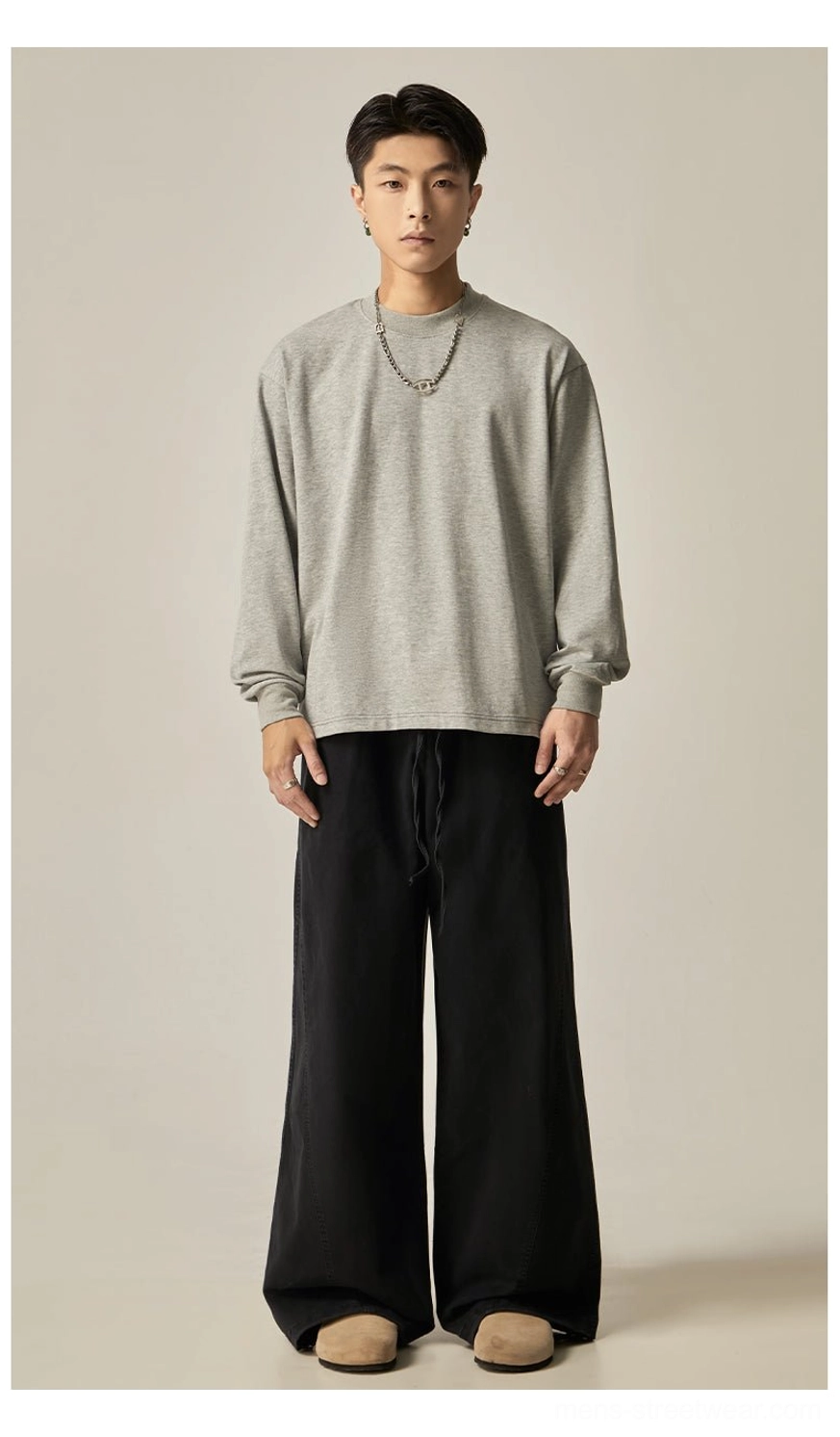 Grey drawstring wide-leg pants pocket detail functional side slip pocket practical design contemporary korean streetwear style