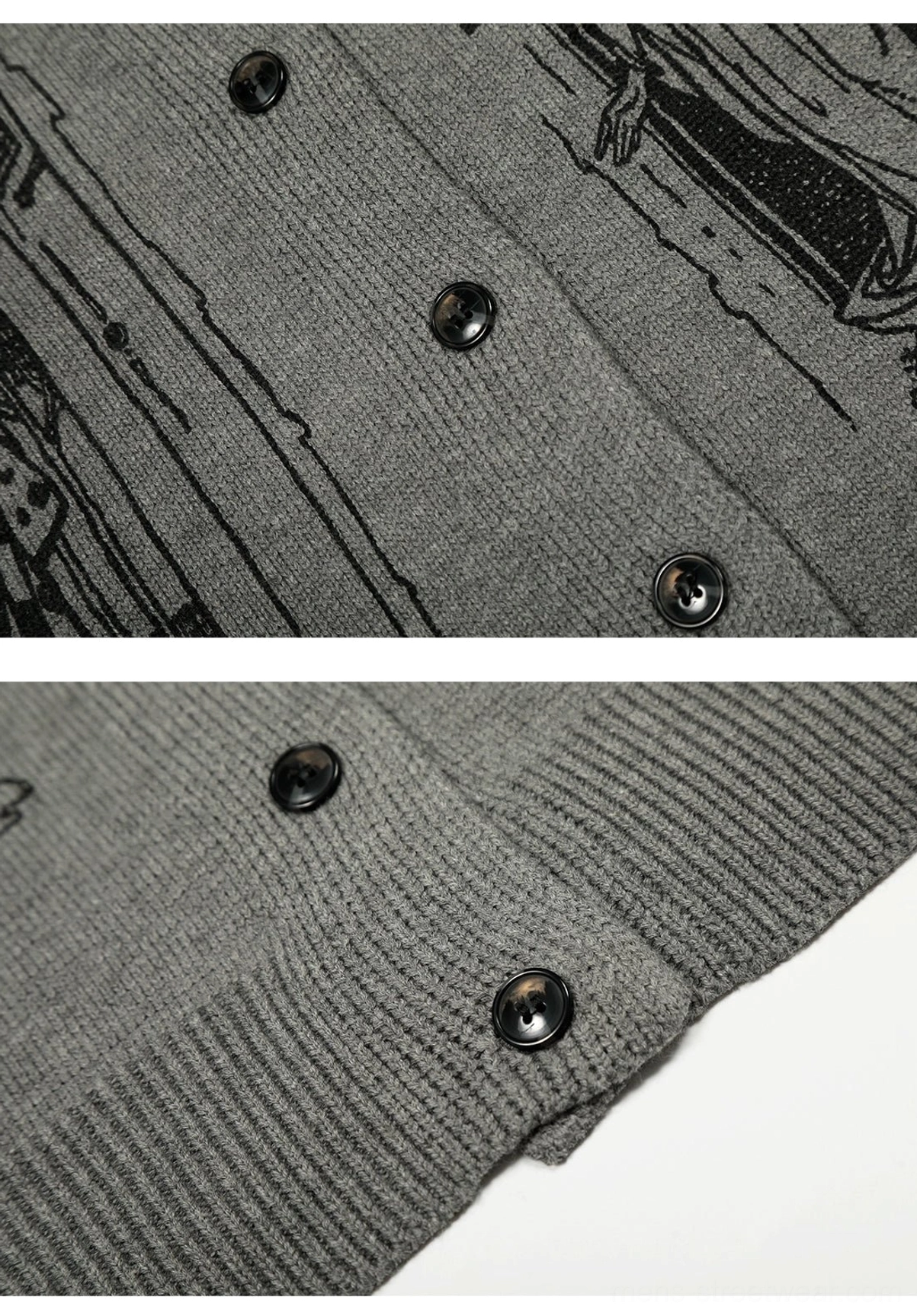 Grey tarot window graphic knit cardigan relaxed Korean streetwear sweater layer product presentation