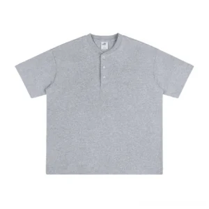 Heather gray 320G heavyweight cotton oversized Henley t-shirt with relaxed short sleeve streetwear fit