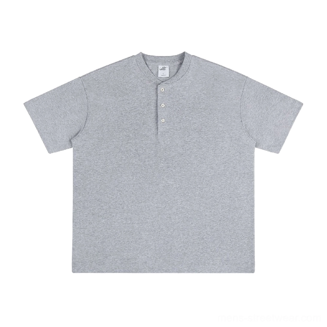 Heather gray 320G heavyweight cotton oversized Henley t-shirt with relaxed short sleeve streetwear fit