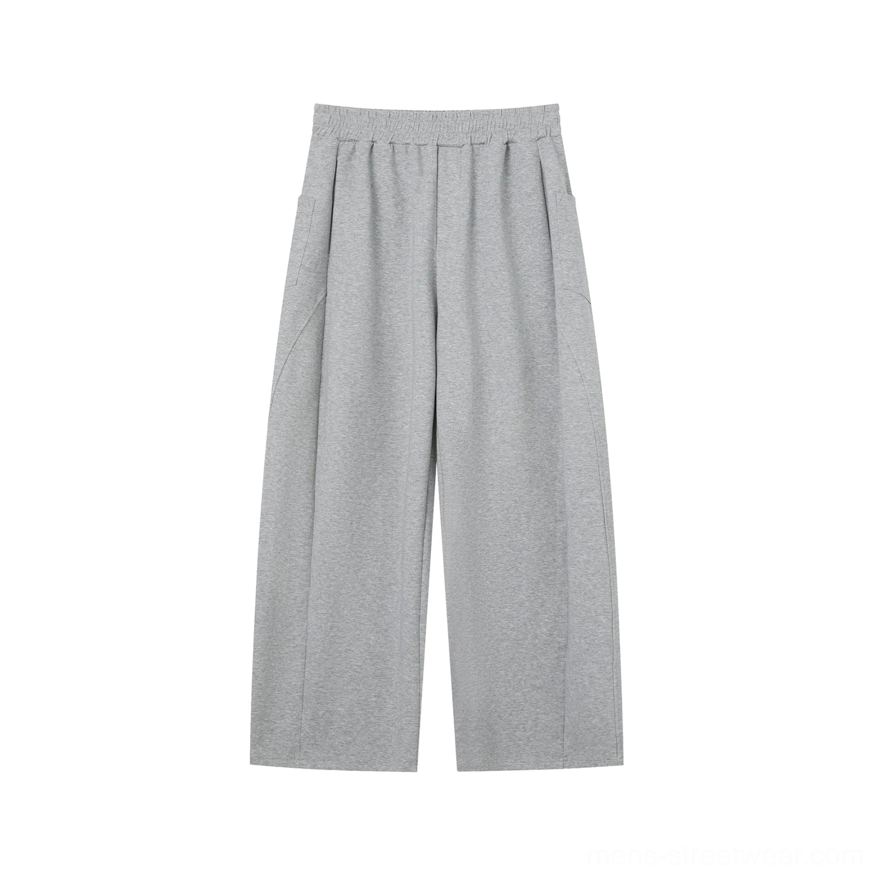 Heather grey men's wide-leg casual trousers flat lay with elastic waistband and relaxed streetwear fit
