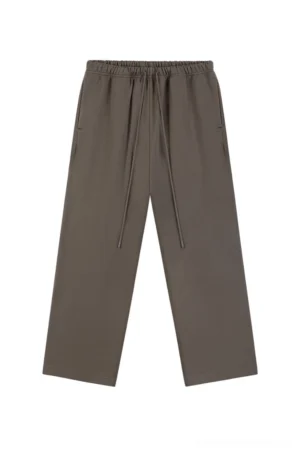 Coffee brown heavyweight 400GSM straight leg streetwear sweatpants flat lay front view with adjustable drawstring waist