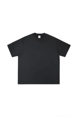 Black 280gsm heavyweight oversized cotton crew neck streetwear t-shirt front flat lay on white background