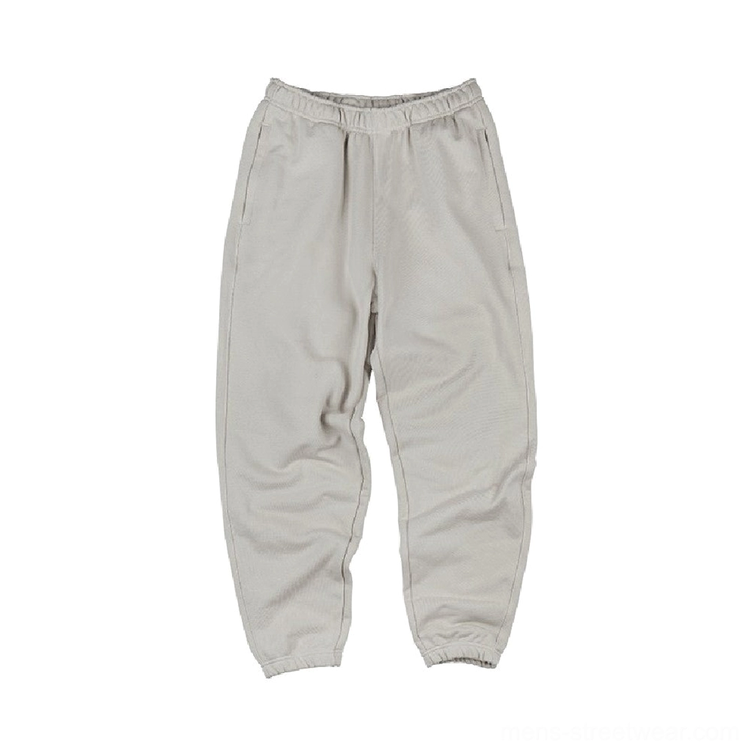 Light gray heavyweight relaxed fit cotton sweatpants with tapered elastic cuffs front product view
