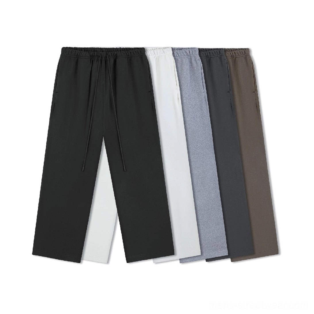 Heavyweight straight leg streetwear sweatpants available in black white ash gray and coffee color options