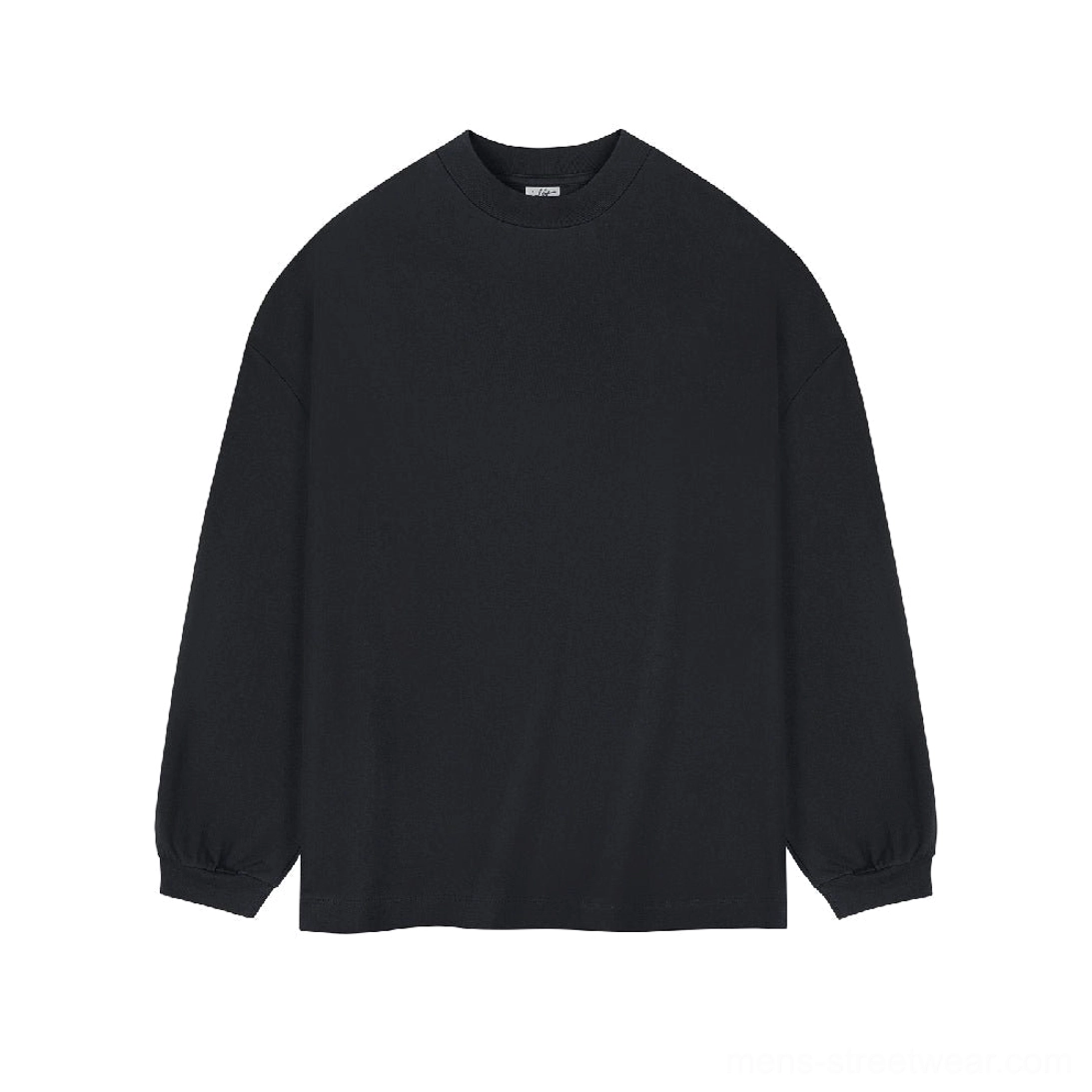 Jet black oversized heavyweight drop shoulder long sleeve t-shirt with ribbed cuffs and relaxed streetwear silhouette