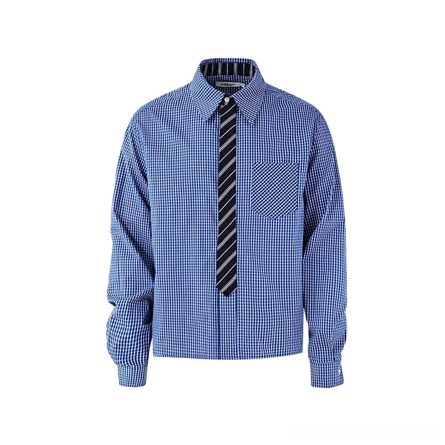 Korean fashion contrast collar shirt and tie outfit designed for smart casual and preppy streetwear styling