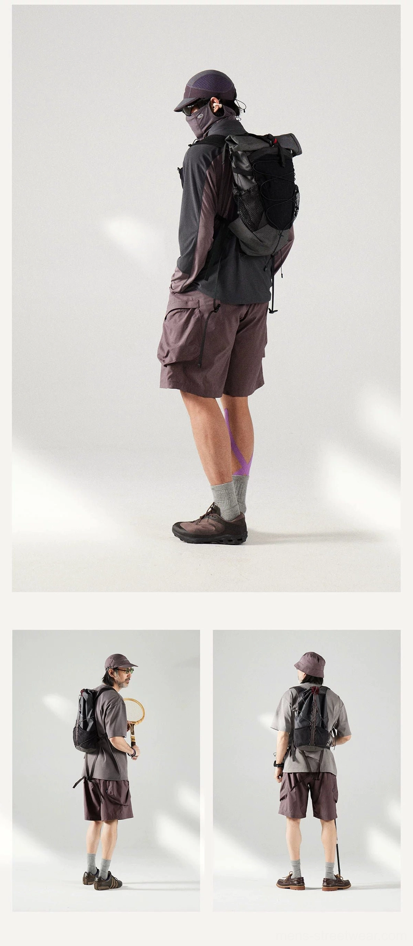 Modern Korean-inspired cargo shorts with a relaxed cut, functional side pockets, adjustable drawstring waist, and utility styling