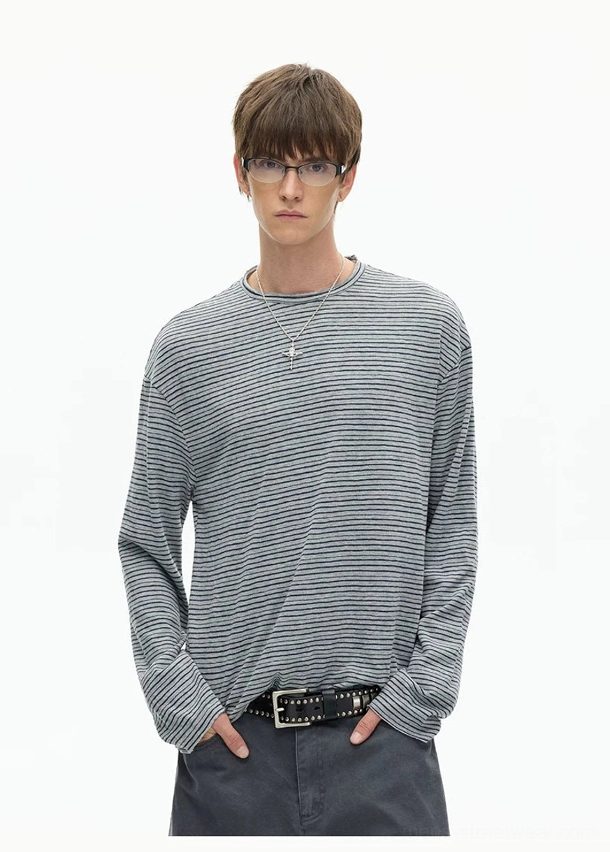 Korean streetwear long sleeve T-shirt with casual loose fit, crew neckline, and contemporary layered styling