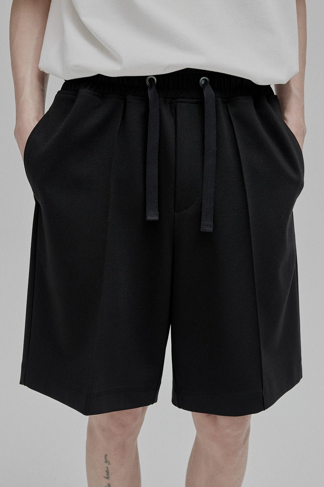 Lace-up straight leg shorts alternative angle overview casual wear minimalist streetwear palette