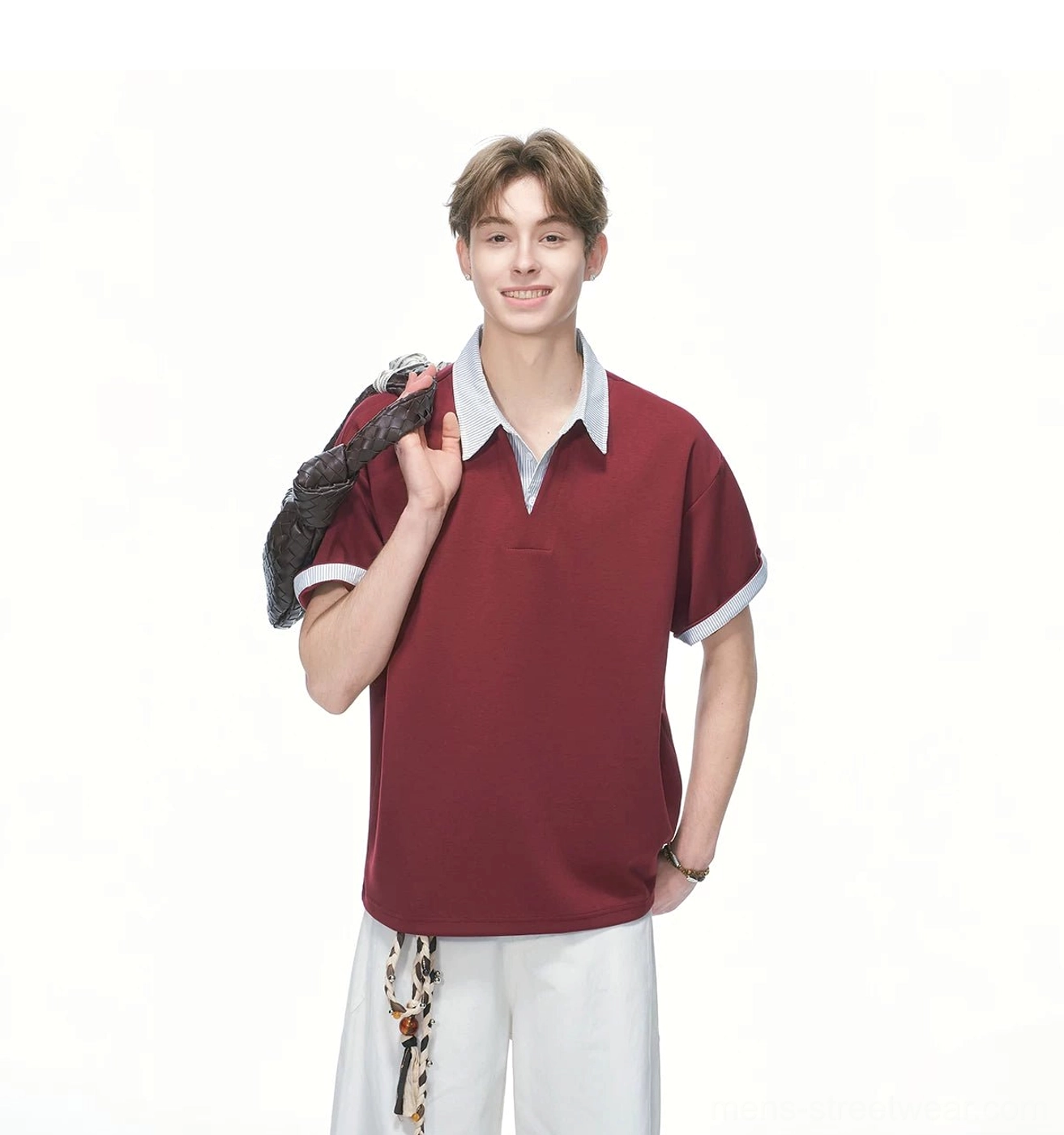 Layered collar oversized knit polo tee short sleeve preppy streetwear styling product image