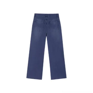 Legal Blue wide leg denim jeans back view with rear patch pockets and high waist belt loops