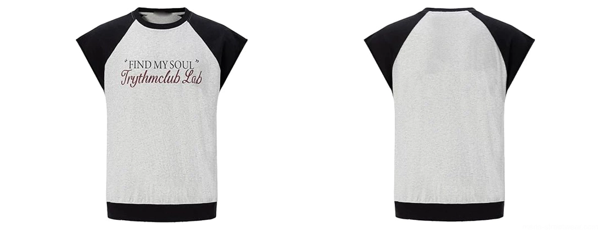 Light gray Find My Soul raglan cap-sleeve streetwear tee shown flat lay with black sleeves and ribbed hem