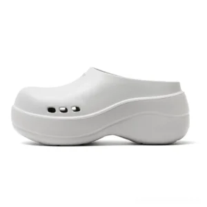 Light grey Midnight Wave platform clogs featuring a streamlined rounded toe, three ventilation slots, thick anti-slip platform sole and modern unisex streetwear silhouette