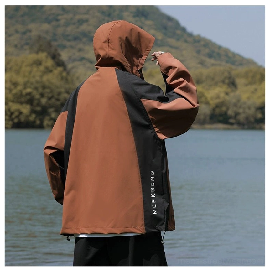Loose colorblock streetwear jacket suitable for layering over hoodies, tees, and knitwear